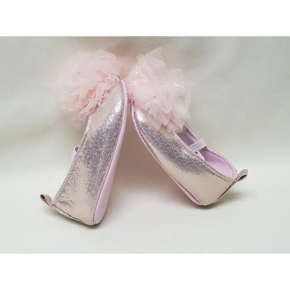 MYGGPP Pink Ballerina Puffy Bow Slip On Baby Shoes - Size 3